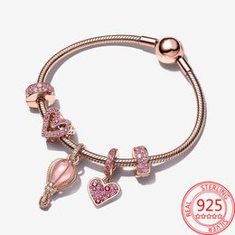 Braccialetti Alla moda in argento sterling 925 con direzione del cuore, serie in oro rosa, braccialetto con fascino, set di braccialetti da donna regalo rosa