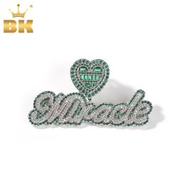 Necklaces THE BLING KING Custom Bubble Letter With Baguette CZ Heart Bail Iced Out Green Pink Cubic Zirconia Pendant Chain Hiphop Jewelry