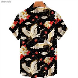 Men's T-Shirts 2022 Animal Crane 3d Print Beach Hawaiian Summer Shirt Short Sleeve Shirt Streetwear Loosed 5xl Camisa Social Chemise Homme