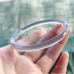 Bangle Natural Smoke Grey Chalcedony Hand Carved Thin Round Bracelet Fashion Boutique Jewellery Trend Women's Grey Agate Bracelet