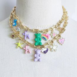 Necklaces Handmade Green Purple Cute Bear Pendant Collar Punk Copper Alloy Horseshoe Chain Jewellery Boho Charm Starfish Balloon Dog Choker