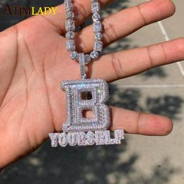 Necklaces Hip Hop Full Iced Out Letter B Pendant Pave 5A Cubic Zirconia Bling Be Yourself Charm Necklace For Men Jewellery With Rope Chain