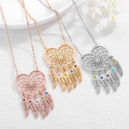 Necklaces Custom Dream Catcher Name Necklace With Birthstone Pendant Personalized Feather Letter Nameplate Stainless Steel Jewelry For Mom