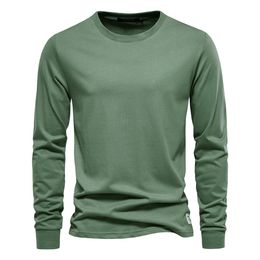 Men's T-Shirts AIOPESON Solid Color Cotton T Shirt Men Casual O-neck Long Sleeved Mens Tshirts Spring Autumn High Quality Basic T-shirt Male 230519