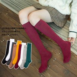 Women Socks & Hosiery Pure Colour Cotton Women's Japanese Basic Ins Calf Student Middle Tube Black Knee-length Pile