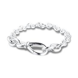 Bangle Genuine 925 Sterling Silver Bracelets for Women Chunky Infinity Knot Chain Bracelet Party Wedding Jewellery Gift pulsera Wholesale