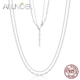 Necklaces ALLNOEL Solid 925 Sterling Silver Necklace Two Chains for Women FineJewelry 45CM Adjustable Unisex Necklace Chic New Trendy Gift