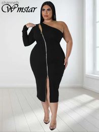 Casual Dresses Wmstar Plus Size Dresses for Women Single Sleeve Elegant Solid Sexy Zipper Maxi Dress New Summer Clothes Wholesale Dropshipping L230520