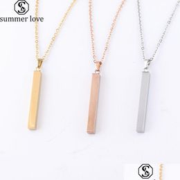 Pendant Necklaces Engraving 3D Bar Name Necklace Personalized Text Mes Simple Design Women Customized Dangle Cuboid Stick Stainless Dh4Gz