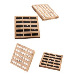 Boxes 15 Grids Rings Storage Tray Jewelry Display Rack Bamboo PU/Velvet Jewelry Rings Organizer Rack Display Showcase Shelf