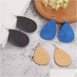 Dangle Chandelier Newest Trend Water Ripple Pattern Pu Leather Earrings For Women Girl Lightweight Teardrop Shape Earring Party Je Dh1Aa