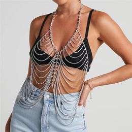 Erotic Sexy Shiny Bikini Tassel Bra chain Rhinestone Underwear body chain Rhinestone Stage nightclub performance clothes 1200