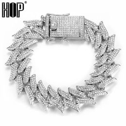 Bangle Hip Hop 19MM Bling AAA+ Iced Out Alloy Rhinestones Thorns Cuban Link Chain Bracelet For Men Jewellery