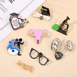 Medical Brooch Unisex Cartoon Badge Injection Glasses DNA Nurse Pin Women Lapel Metal Brooches Jewellery Gift Graduation Souvenir