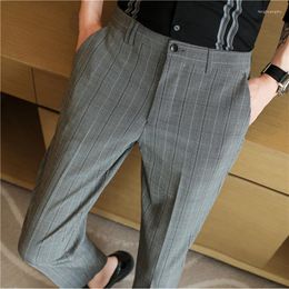 Men's Suits High-quality Spring Fall Plaid Texture Suit Trousers Korean Men Slim Business Social Office Pants Brand Casual Dress