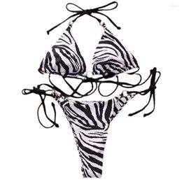 Women's Swimwear 2Pcs/Set Attractive Bra Briefs Set Skinny Sexy Bikini Padded Leopard Print High Cut Thong Bathing Suit Push-up