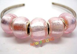 Beads 50pcs/lot Pink Full Foil Lampwork Glass Beads Silver Plated Fit European Bracelet and Necklace LGB34