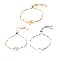 Chain Fashion 12 Constellation Link Bracelet Design For Women Amet Zodiac Sign Rose Gold Color Charm Bangle Birthday Gift Titanium S Dh032