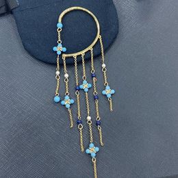 Knot New Roman Style Single Chain Pendant Tassel Earring Bohemia Blue Stone Turquoise Fairy Ear Hook Earrings Zk35