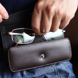 Sunglasses Cases Upscale Belt Wearable Cowhide Glasses Case Men Portable Leather Reading Storage Box Phone Bags and Tool Carrying 230519