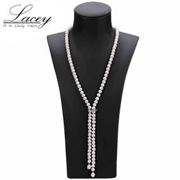 Pendant Necklaces Cultured Real Long Pearl Necklace For Women 100% Genuine Freshwater Pearl Necklace Fashion Jewellery Gift Cloth Accessories 230519
