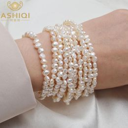 Bangle ASHIQI Multilayer Natural Freshwater Pearl Bracelet for women Gorgeous 10 Rows Fine Fashion 45mm Pearl Jewelry
