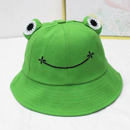 Wide Brim Hats 2023 Cute Women Men Cartoon Frog Cotton Bucket Summer Big Eyes Sun Protection Cap Outdoor Foldable Casual Fisherman Hat