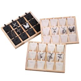 Boxes 12 Grids Wooden Necklace Jewellery Display Storage Tray Velvet/PU Leather Pendant Display Showcase 25cm*19cm*2.3cm