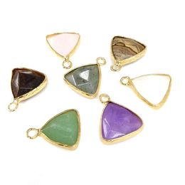 Other 16mm Mini Triangle Natural Stone Necklace Pendant Purple Crystal Tiger Eye Stone Pendant DIY Jewellery Making Accessories