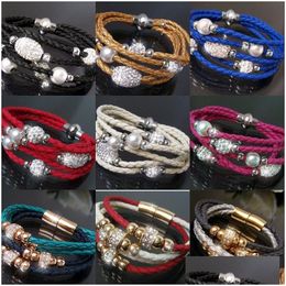 Beaded Fashion Colorf Bracelets For Women Handmade Leather Mtilayer Bracelet Diy Crystal Beads Charm Couple Jewellery Drop Delivery Dhkpy