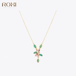 Necklaces ROXI Elegant Shiny Green Crystal Pendant Neckalce For Women 925 Sterling Silver Clavicle Chain Choker Party Wedding Fine Jewelry