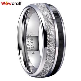 Rings 8mm Fashion Jewellery Tungsten Carbide Ring Meteorite Carbon Fibre Inlay Dropshipping Mens Womens Wedding Band Factory Wholesale