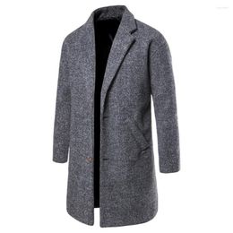Men's Wool Winter Coat 2023 Casual Solid Color Blends Woolen Pea Overcoat