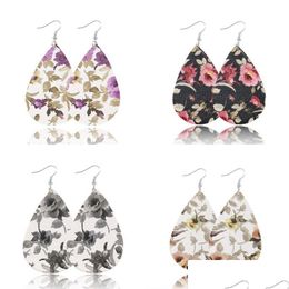 Other 5.7X3.5Cm Light Weight Leather Earrings For Women Floral Print Bohemian Teardrop Party Jewellery Christmas Drop Delivery Dhh0O