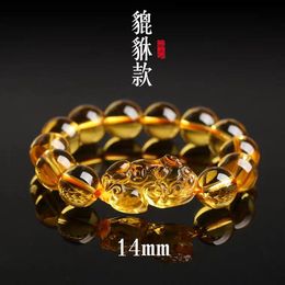 Bangles Genuine Natural Yellow Citrine Gemstone Pi Xiu Women Men Bracelet Crystal 10mm 12mm 14mm Round Beads Wealthy Pendant AAAAA