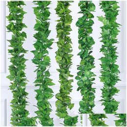 Decorative Flowers Wreaths Leaves 2M Artificial Green Grape Leaf Other Boston Ivy Vines Decorated Fake Flower Cane Wholesale Hh08 Dhs8I