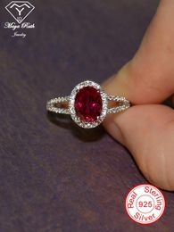 Rings Lab Created Ruby Real Echt 925 Sterling Silver Party Cocktail Ring For Cute Women Female Friend Aesthetic Gifts Red Charms Trend
