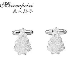 Christmas Tree Cufflinks Winter Presents Silver Color Cuff Links Holidays Party Cufflinks Jewelry for Women Men Christmas Gift