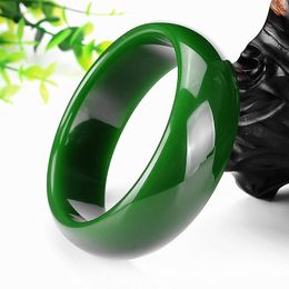 Bangle Genuine Natural Green Jade Wide Bracelet Bangle Chinese Fashion Jewellery Hand Carved Charm Amulet Accessories Gifts for Women Men