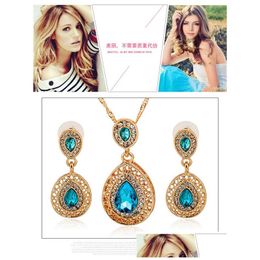 Bracelet Earrings Necklace Fashion Crystal Jewellery Sets For Women Personality Gold Tardrop Party Wedding Bridal Set Drop Delivery Dh1Zb