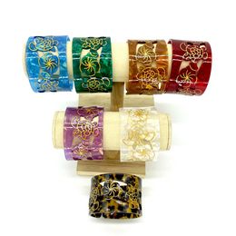Bangles New Fashion Acrylic Tortoise Shell Cuff Bracelet Bangles With Flower Tribals Carved Styles Hawaiian Samoan Pacific Styles