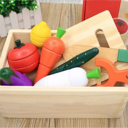 Kitchens Play Food Wooden Pretend play toy classic game simulation kitchen set cut fruits vegetables Montessori early educational toys play house 230520