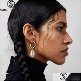 Dangle Chandelier Selling 2Pcs/Set Geometric Shell Earring For Women Gold Plating Alloy Hoop Fashion Summer Beach Jewellery Drop Del Dhtu9