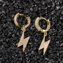 Hoop Huggie Mens Gold Lightning Fashion Hip Hop Jewellery Fl Cubic Zircon Womens Sier Dangle Earrings Drop Delivery Dht5F