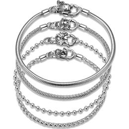 Bangle 100% Real 925 Sterling Silver 4 Styles Chain Link Bracelet Lobster Clasp Beads for Bracelets Bangle Women DIY Jewellery