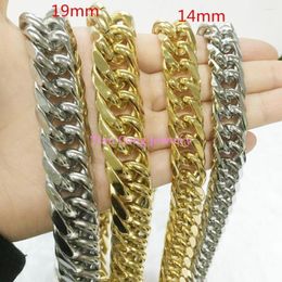 Chains CHRISTMAS Size 8"-40" 14/19mm Width Heavy Huge 316L Stainless Steel Mens Silver Color/Gold Colour Curb Chain Necklace Or
