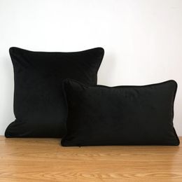 Pillow Piping Design Black Velvet Cover Case Soft Throw No Balling-up Without Stuffing