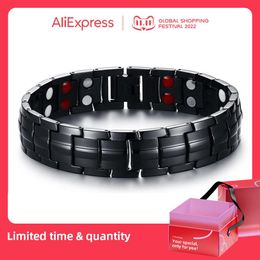 Bracelets Vnox Black Men's Pure Titanium Bracelets Magnetic Health Power Sports Jewellery