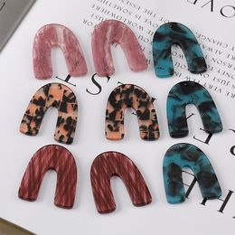 Crystal New style 40pcs/lot Colour pattern print geometry U shape acrylic beads diy Jewellery earring/garment pendant accessory