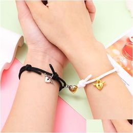 Chain Cute Heart Charms Connexion Couple Bracelets Handmade Adjustable Link Lover Relationship Bracelet Magnetic Jewellery Set Wholes Dh5Fo